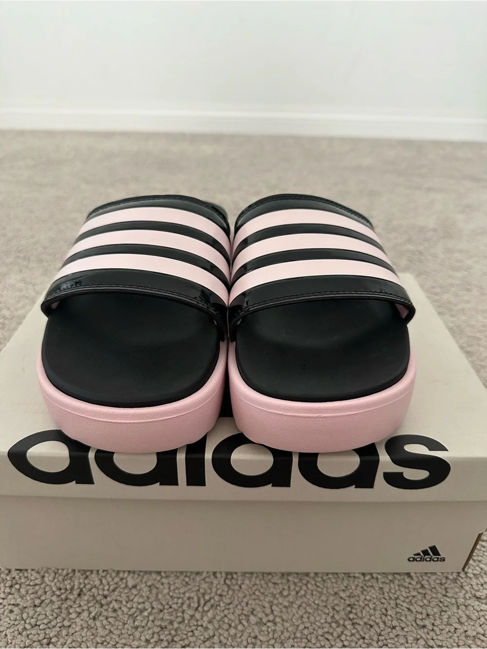 Adidas Adilette Platform Slides Black Pink Size 9 Women IH0720 New